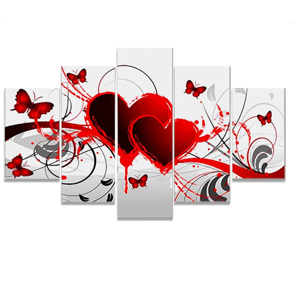 

Framed Modern Red Heart Butterfly Painting Prints on Canvas red heart Wall art for Home Room Decoration Gift Ready to hang