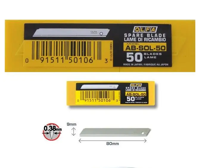 

50pcs AB-SOL-50 80*9*0.5mm OLFA Knife SnapOff Blade Lame Signage Vinyl Cardboard FOR OLFA