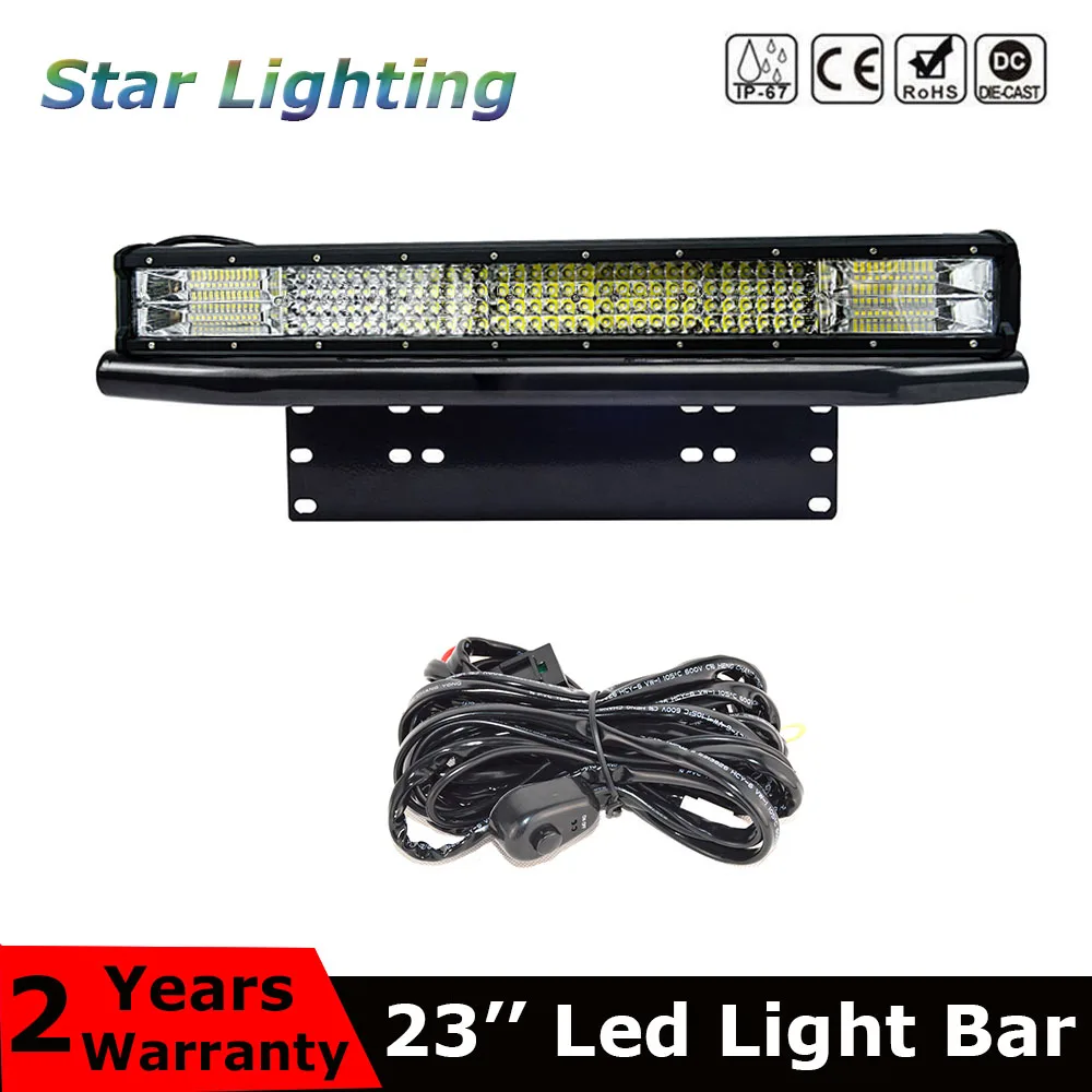 

23inch quad row combo led light bar + 23" bull bar front bumper license plate Mount bracket For Offroad 4x4 trucks tractor car