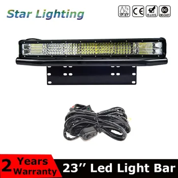 

23inch quad row combo led light bar + 23" bull bar front bumper license plate Mount bracket For Offroad 4x4 trucks tractor car