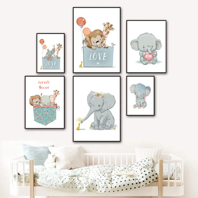 Lion Giraffe Elephant Rhino Love Gift Wall Art  1