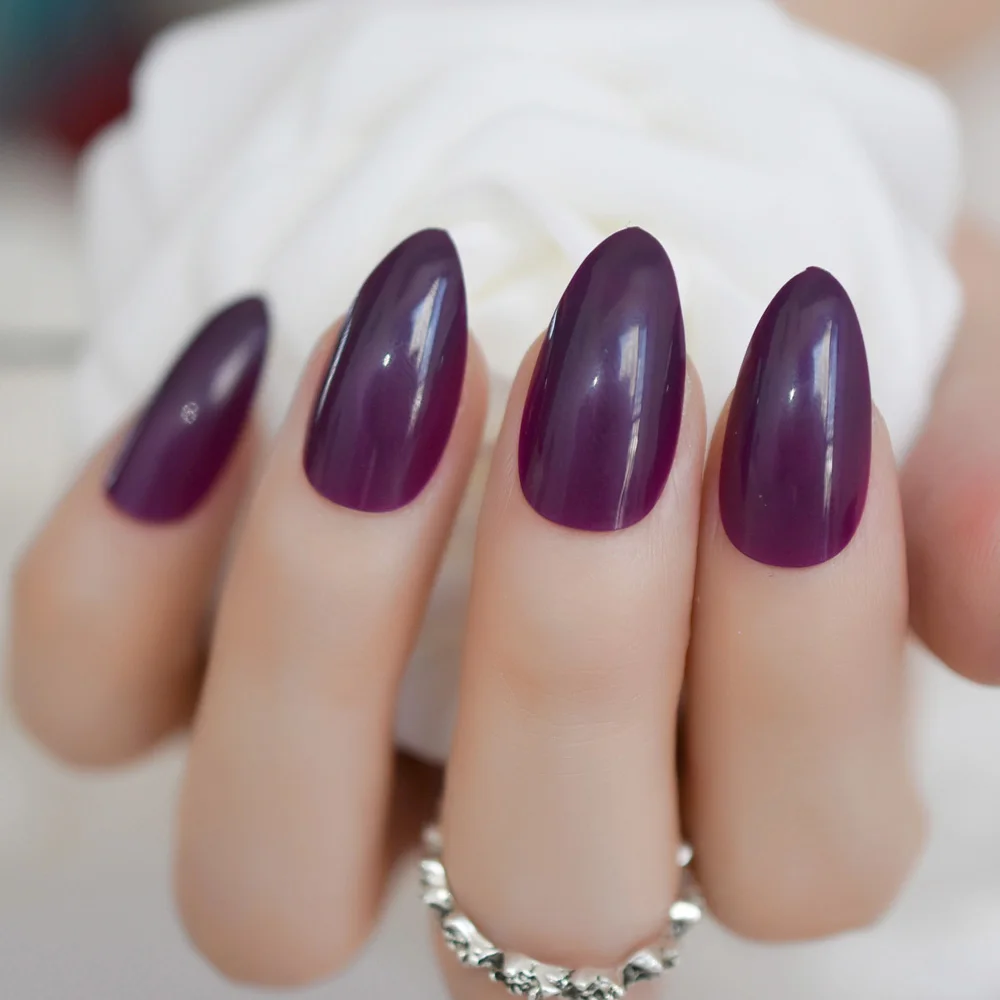 24 фиолетовые накладные ногти конфетный Виноградный цвет декоративные ногти дешевые Острые кончики для ногтей много цветов на выбор