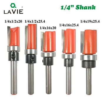 

LAVIE 1PC 1/4" Shank Pattern Bit Flush Trim Bit Straight Bit with Bearing Hinge Mortising Router Bit Wood Trimmer Cutter MC01043