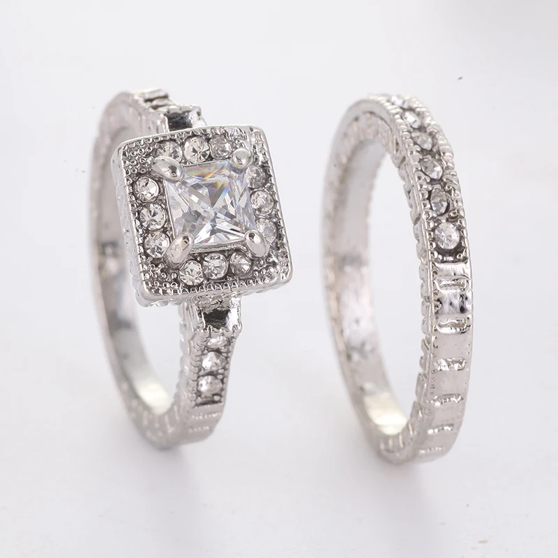 White Stone Wedding Rings for Women Couple Ring Set Retro