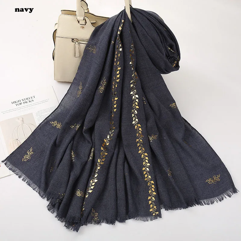 

Fashion Newest Women Gold Foil Leaf Pattern Scarf Shawls 13Colors 10pcs/lot