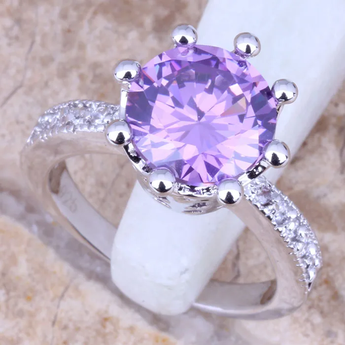 Женское посеребренное кольцо Pretty фиолетового цвета с белым кубическим цирконием