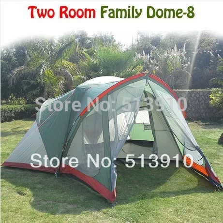 Cheap Luxury 2Room 1hall 8-10persons double layer large family camping tent in green and grey color
