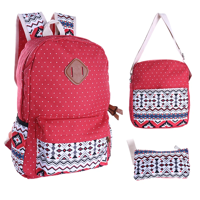 

3 pcs/set Canvas Printing Backpack 2018 New Folk-custom Travel Bags Teenage Girls Children Schoolbag Women School Bags