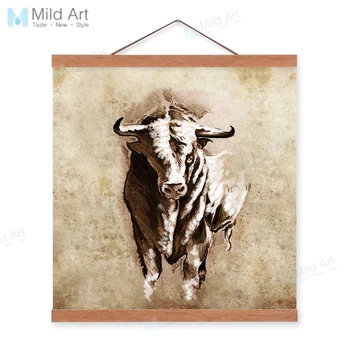 

Vintage Retro Abstract Wild Animal Bull Wooden Framed Posters Room Wall Art Pictures Home Bar Decor Canvas Paintings Scroll