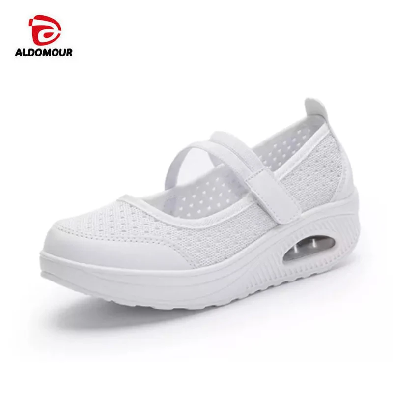 

ALDOMOUR Women Toning Shoes Thick Soles Height Increased Breathable Wedges Swing Sneakers 2018 New Autumn Slmming Shoes