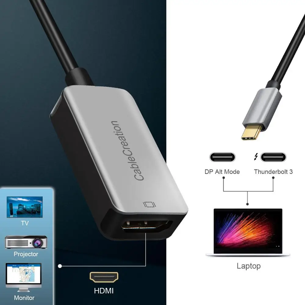USB C к HDMI(4K@ 60 Гц), кабель type-C(Thunderbolt 3 совместимый) к HDMI адаптер, совместимый с MacBook Pro /