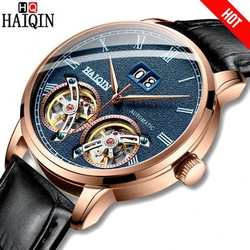 

HAIQIN New Casual Mechanical Men Watch 50m Waterproof Military Watch men Tourbillon Sports Leather Male Wristwatch Reloj hombres