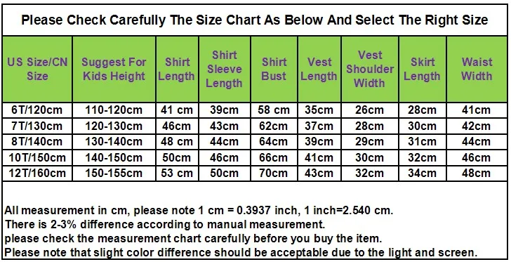 Girls White Shirt Plaid Waistcoat Skirts 3PCS Suit size