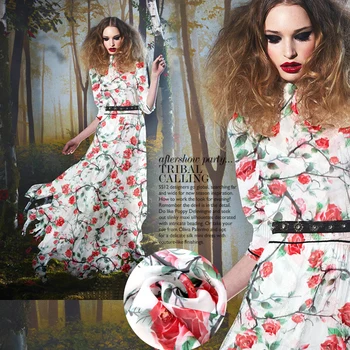 

2016 Promotion Top Fashion Patchwork Fabric Patchwork Tissus Jenny Silk Painted Thin Chiffon Fabrics [rose] Vine Beach Skirt