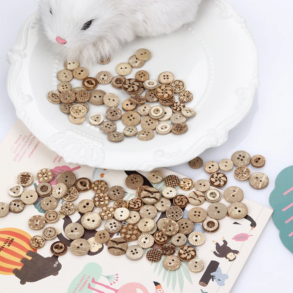 

50Pcs/Bag Wooden Round Sewing Buttons Mixed Flower Style Carved DIY Craft Scrapbooking Wood Buttons Fitted Scrapbooking Sewing