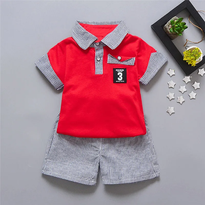 children's clothes summer new 2PC Toddler Kids Baby Boy Letter Printed T shirt Tops+Striped Shorts Outfits Clothes Set (14)