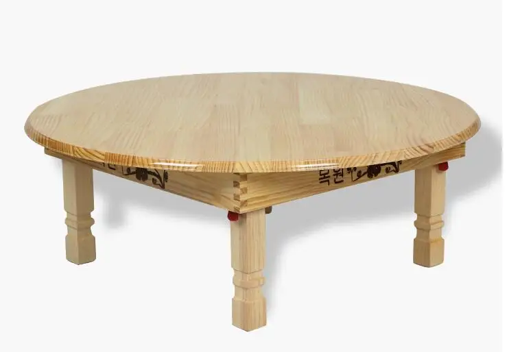Solid Pine Wood Folding Round Table 80cm Natural/Cherry Finish Living Room Furniture Modern Large Low Round Coffee Table Design