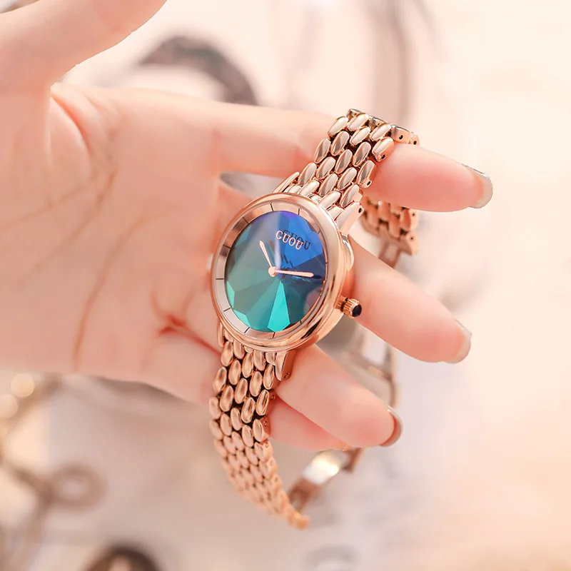 

Watch Female Green Steel Watch Watch White Collar Leather Strap Women's Watch Colorful Dial Waterproof
