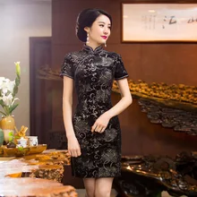 Spring Dress short sleeve Cheongsam elegant formal dress Mini Evening Dress Top quality chi-pao vestidos Tang suit