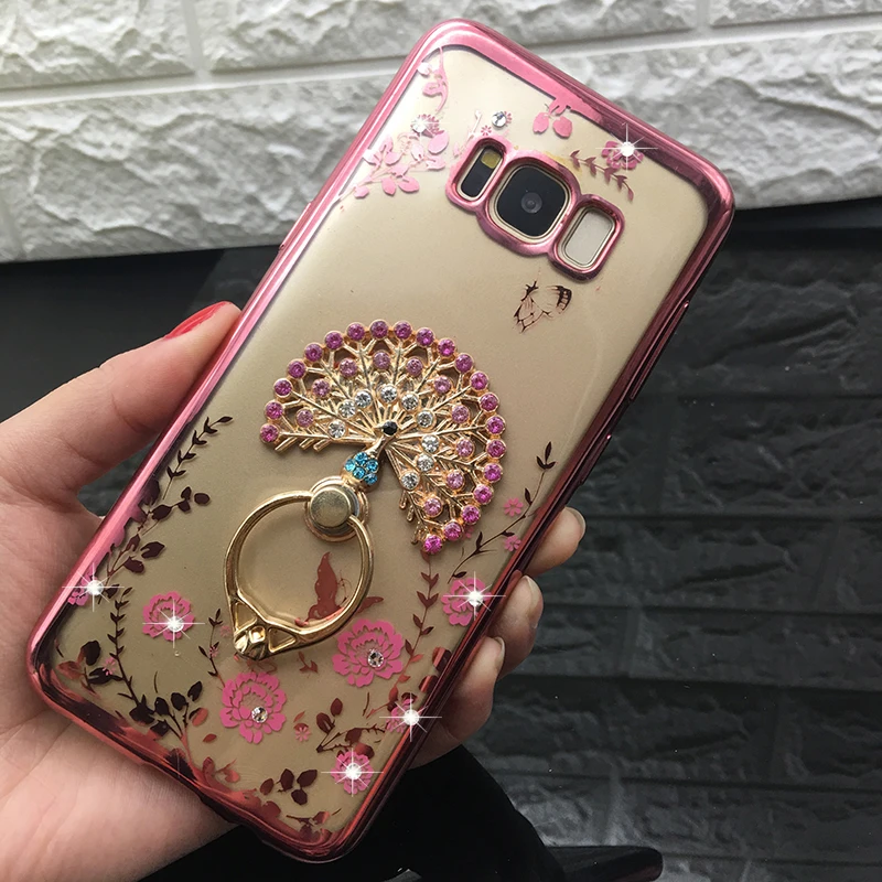 Luxury Diamond Kitty Cat Ring TPU Case For Samsung Galaxy S7 edge S6 S8 plus J5 J7 J3 2017 EU J530 Rhinestone Plating Back Cover (7)