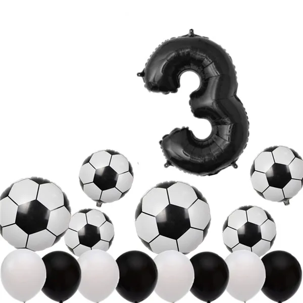 15 шт, 0-9 цифр/футбольные фольгированные шары, белый, черный латексный шар, набор мини-футбольных шаров для детского дня рождения
