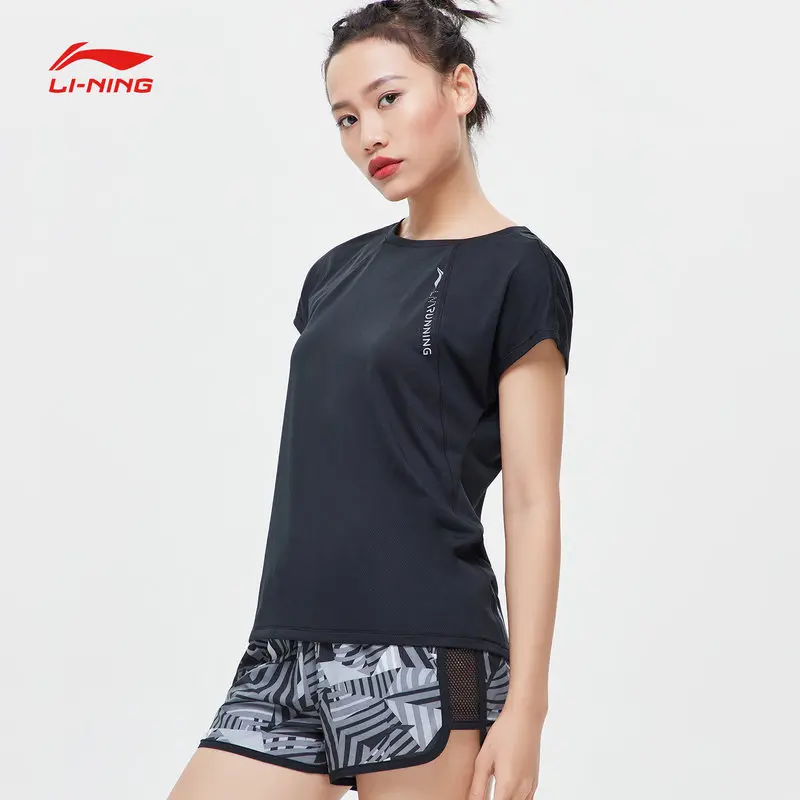 Li-Ning/женская верхняя одежда для бега с коротким рукавом из сухого полиэстера, дышащая Спортивная Удобная футболка с подкладкой, ATSP112 CAMJ19