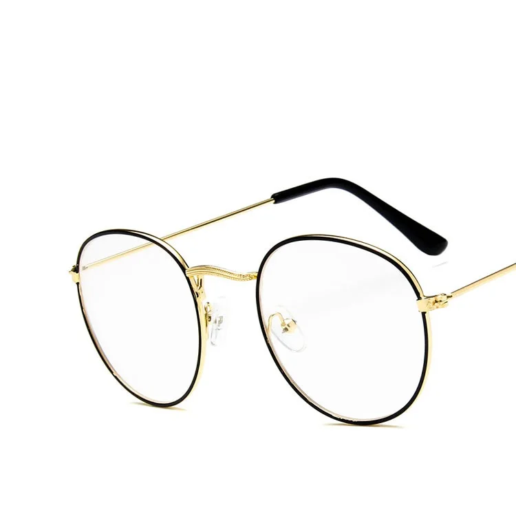 Gold black Круглые очки, оправа для женщин и мужчин, ретро очки для близорукости, оптические оправы, металлические прозрачные линзы, черные, серебряные, золотые очки Oculos De Grau - Цвет оправы: Gold black