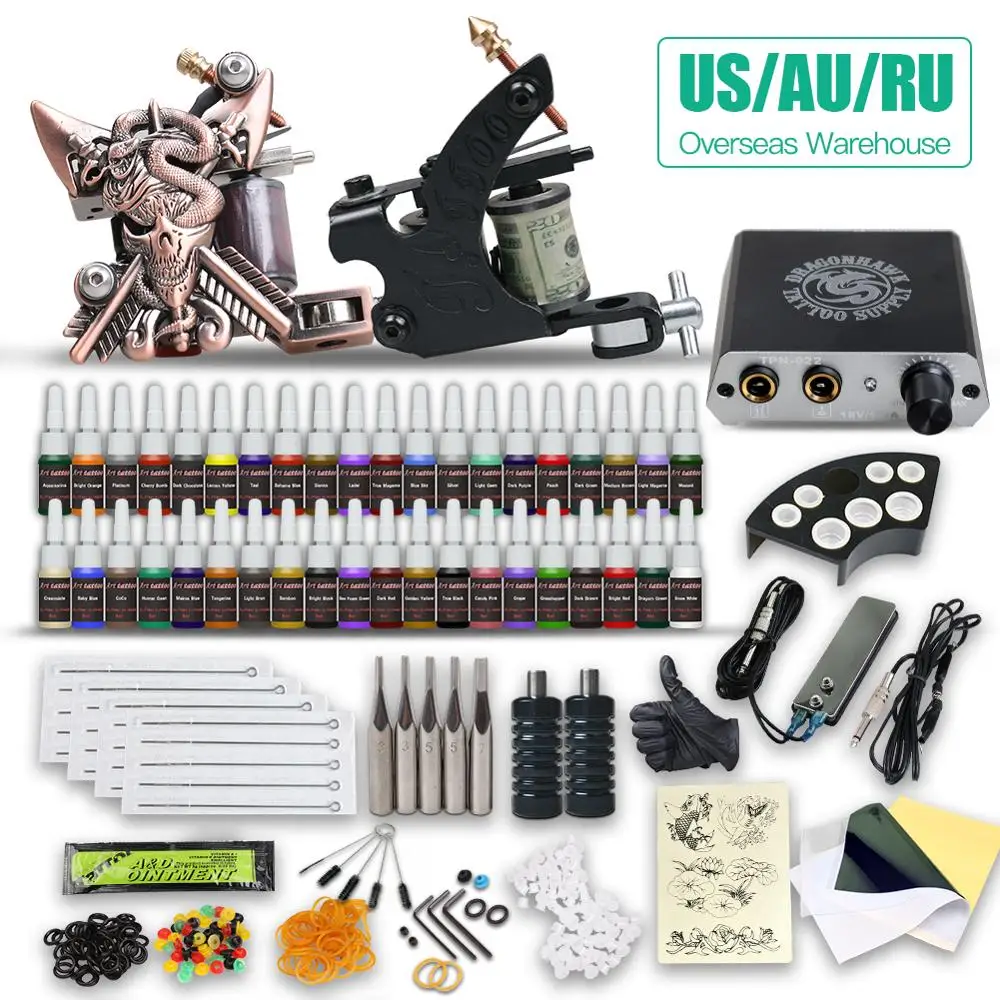 Complete Beginner Tattoo Kit 40 Color Inks Mini Tattoo Power Supply