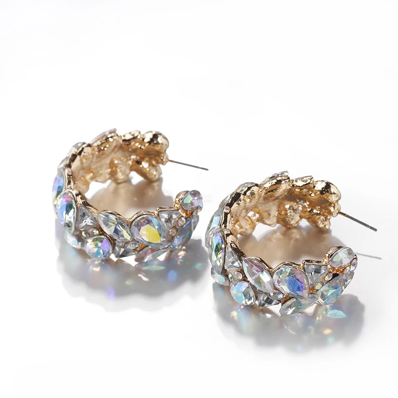 AENSOA, Boho ZA, модные серьги-кольца с кристаллами для женщин, Разноцветные серьги из блестящего стекла, свадебные подарки, ювелирные изделия золотого цвета