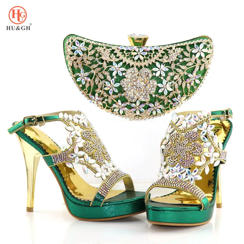 

New Green Design Matching Italian Shoe and Bag Set African Matching Shoes and Bag Black Italian In Women Nigerian Shoe for Party