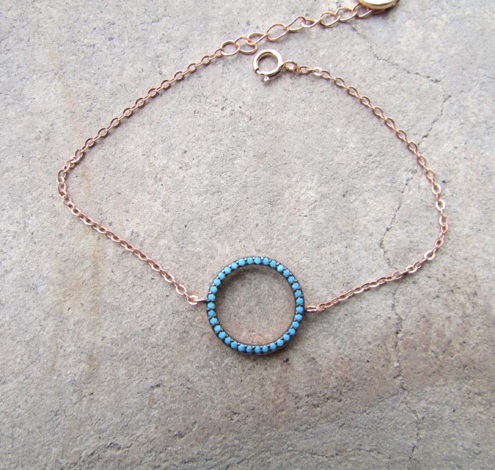 Новое поступление геометрический браслет Модный розовый золотистый цвет, Круглый Круг цепочка из звеньев с шармом 925 стерлингового серебра ювелирные украшения