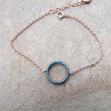 Новое поступление геометрический браслет Модный розовый золотистый цвет, Круглый Круг цепочка из звеньев с шармом 925 стерлингового серебра ювелирные украшения