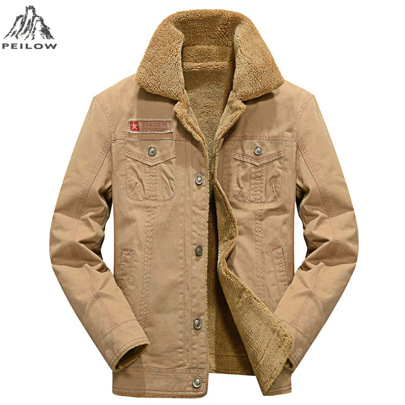 PEILOW new winter jackets men wool cotton Bomber Jacket Men Air Force Pilot denim parka coat 