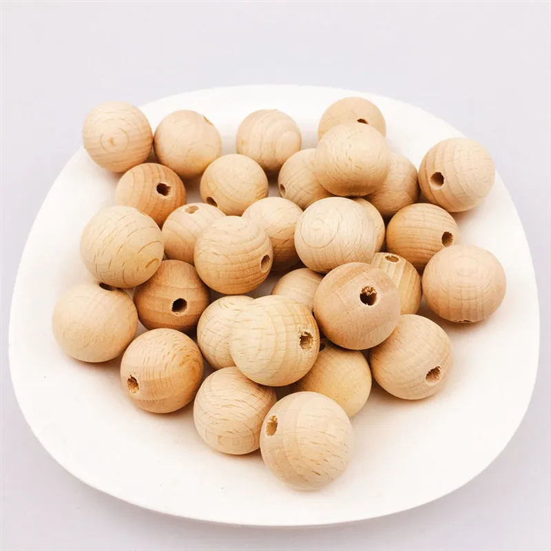 

150pcs/Pack Baby Teether Beech Wooden Chewable 8-20mm Round Beads Ecofriendly Beech Beads DIY Craft Jewelry Accessories