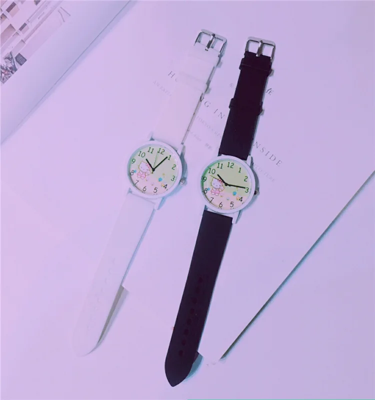 Лидер продаж популярные детские часы прекрасный рисунок «Hello Kitty» циферблат Наручные часы модные милые детские Повседневное кожа часы