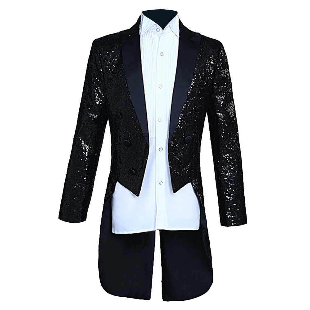 Черный Men Sequins Singer Suit Turn Down Collar Long Sleeve Tuxedo Blazer Stage Costume - Цвет: Черный