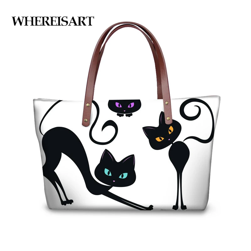 

WHEREISART Cat Printing Women Handbags High Quality Totes Cross-body Bag for Ladies Large Capacity Shopping Bags Bolsa Feminina