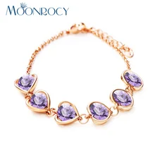 Moonrocy, Модная бижутерия оптом розовый золотистый цвет Пурпурный Зеленый австрийский Синий Хрусталь браслет в форме сердца подарок