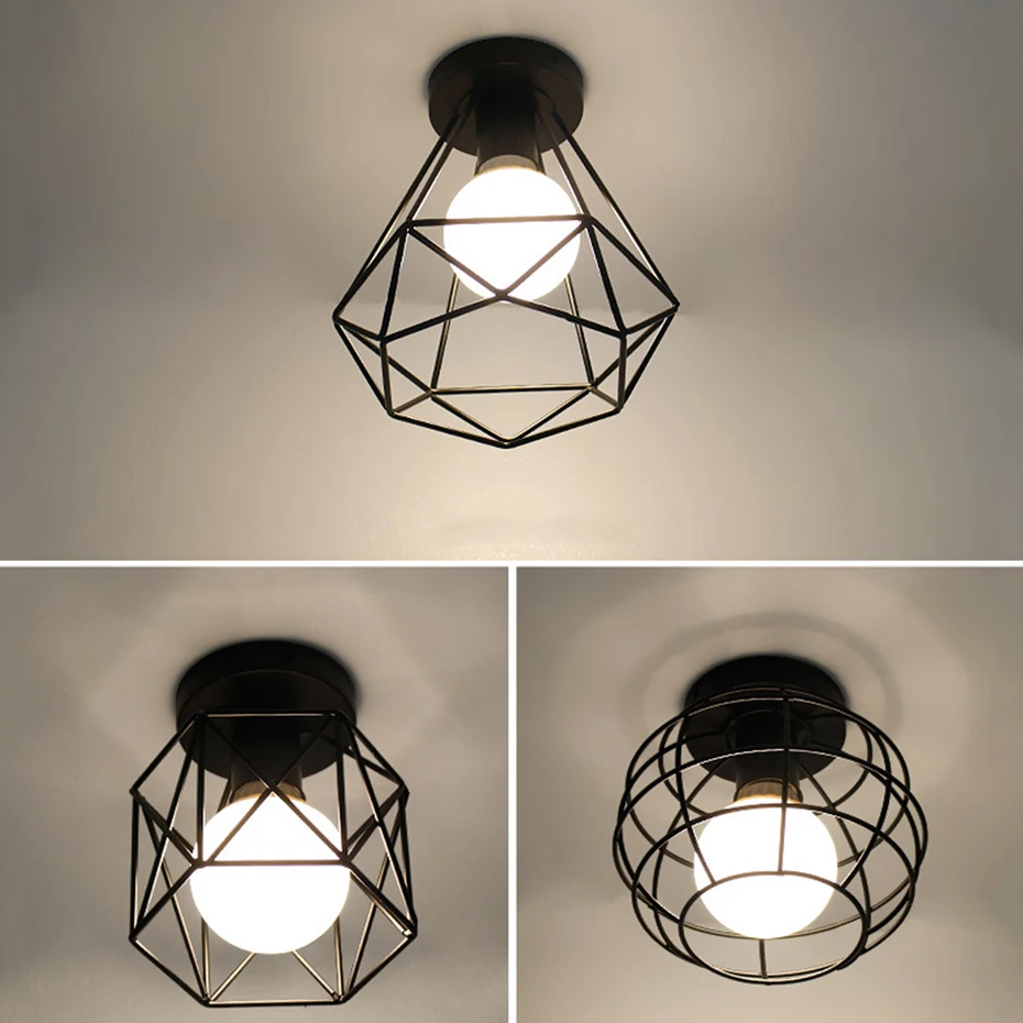  Vintage E27 Ceiling Lights Iron Black Ceiling Lamp Retro Cage Light Kitchen Fixtures Luminaria Lamp - 32946552087