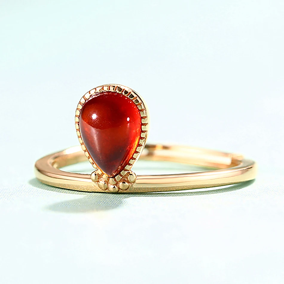 ALLNOEL S925 Sterling Silver Garnet Ring For Women Natural Red Garnet Classic Teardrop Halo Ring Engagement Fine Jewelry Gift  (6)