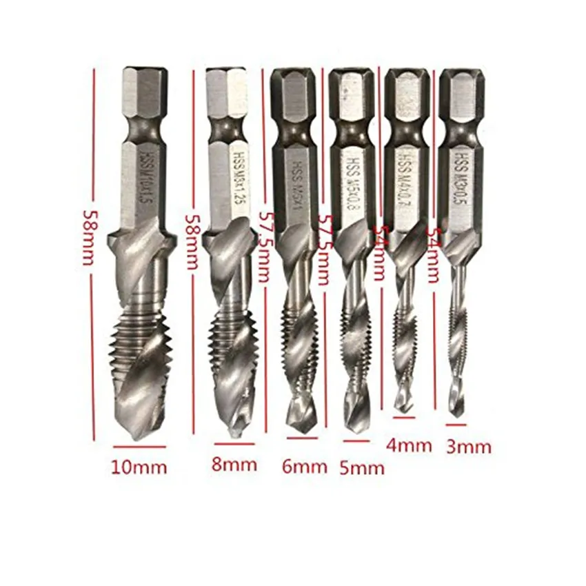 6 pces M3-M10 parafuso torneira broca bits