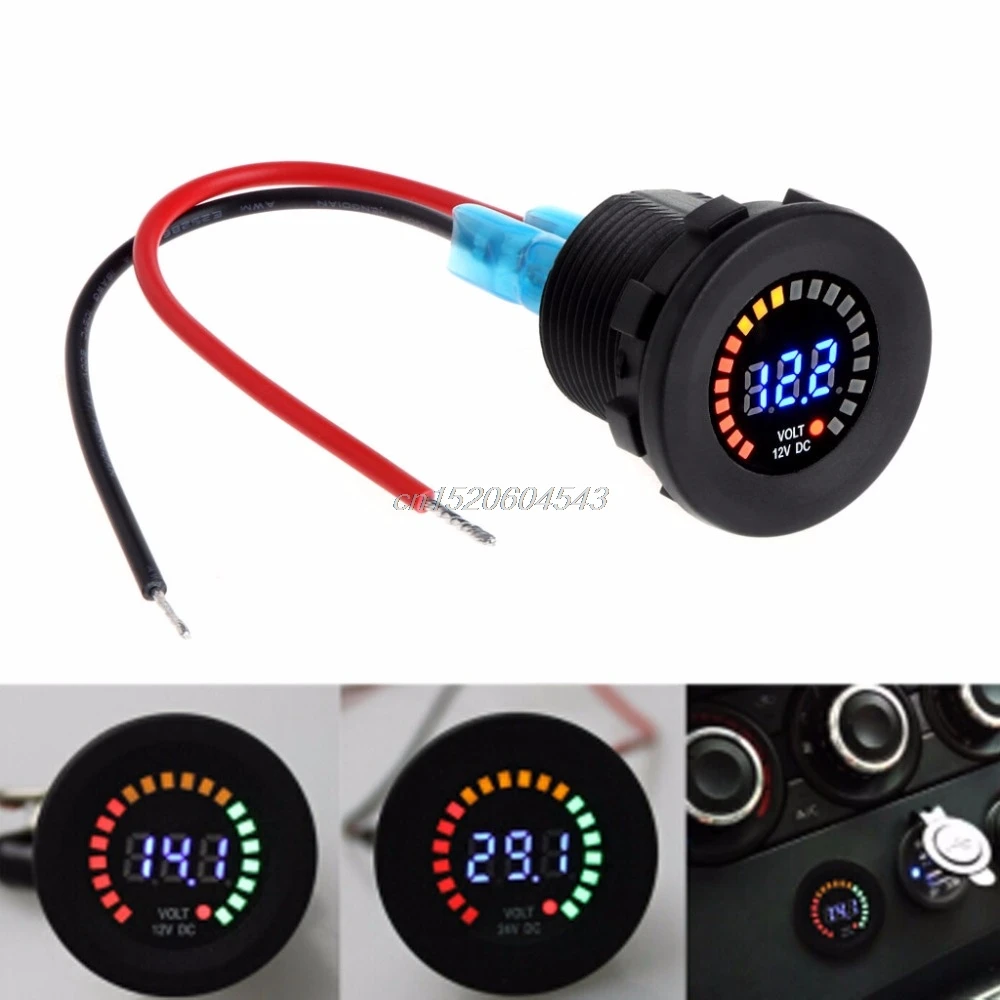 12V Waterproof Car Motorcycle Voltmeter Blue LED Digital Display