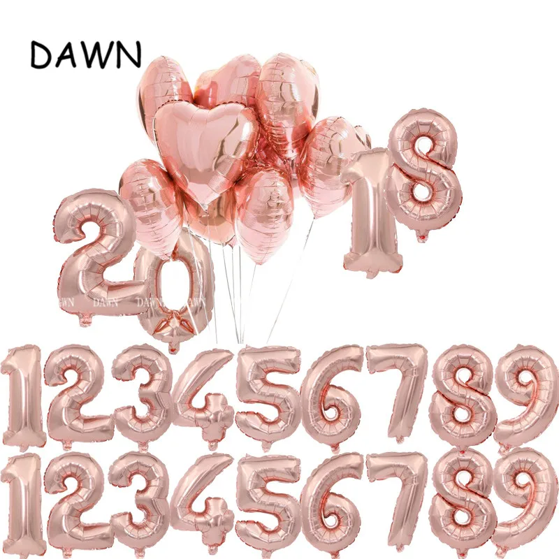 1PC-3-Sizes-16-32-40-Rose-Gold-Number-Balloon-Figures-Foil-Float-Air-Inflatable-Balls_