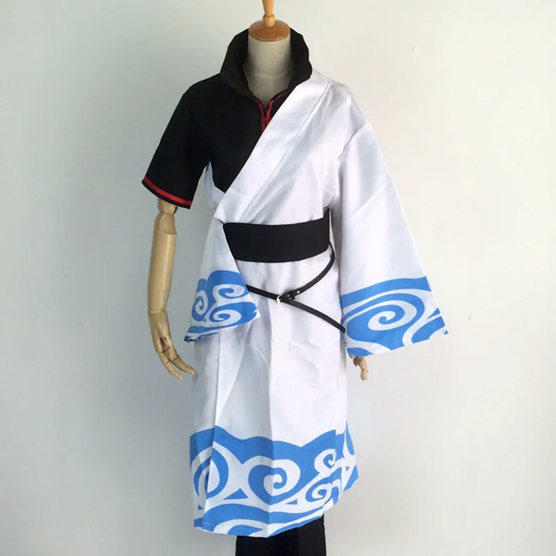 Coshome Gintama Sakata Gintoki Cosplay Costumes Halloween Party Dress For Men Kimono Clothing Set With White Short Wigs  (2)