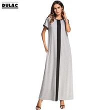 

2018 Summer Middle East European Women Fashion O-Neck Short Sleeved Casual Loose Pocekts Long Dress Muslim Eid Robes Gown Abaya