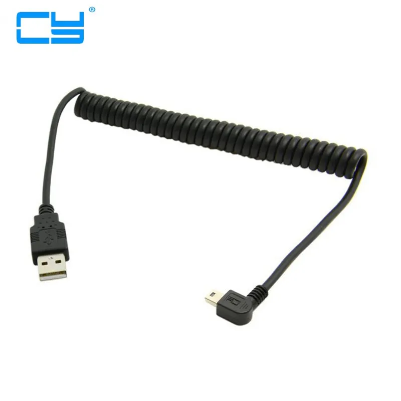 Mini USB Angled Cable Coiled USB A Type Male USB to Mini USB Male 90