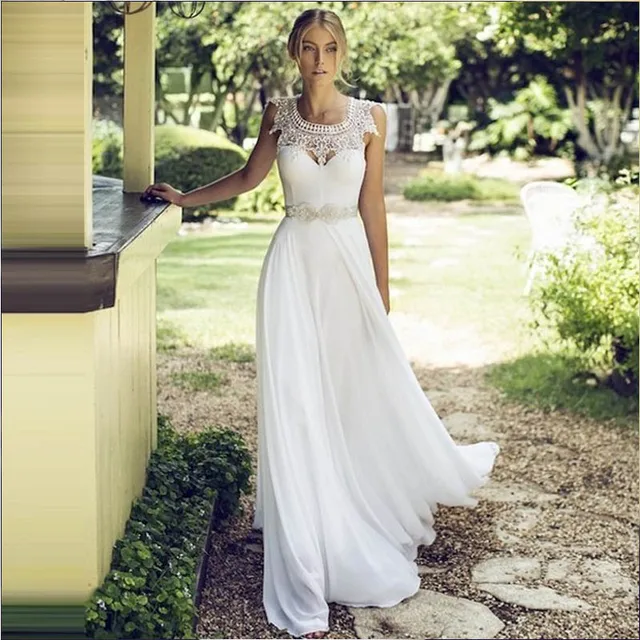 Nectarean Chiffon White Elegant Vintage Wedding Dresses Sashes Lace