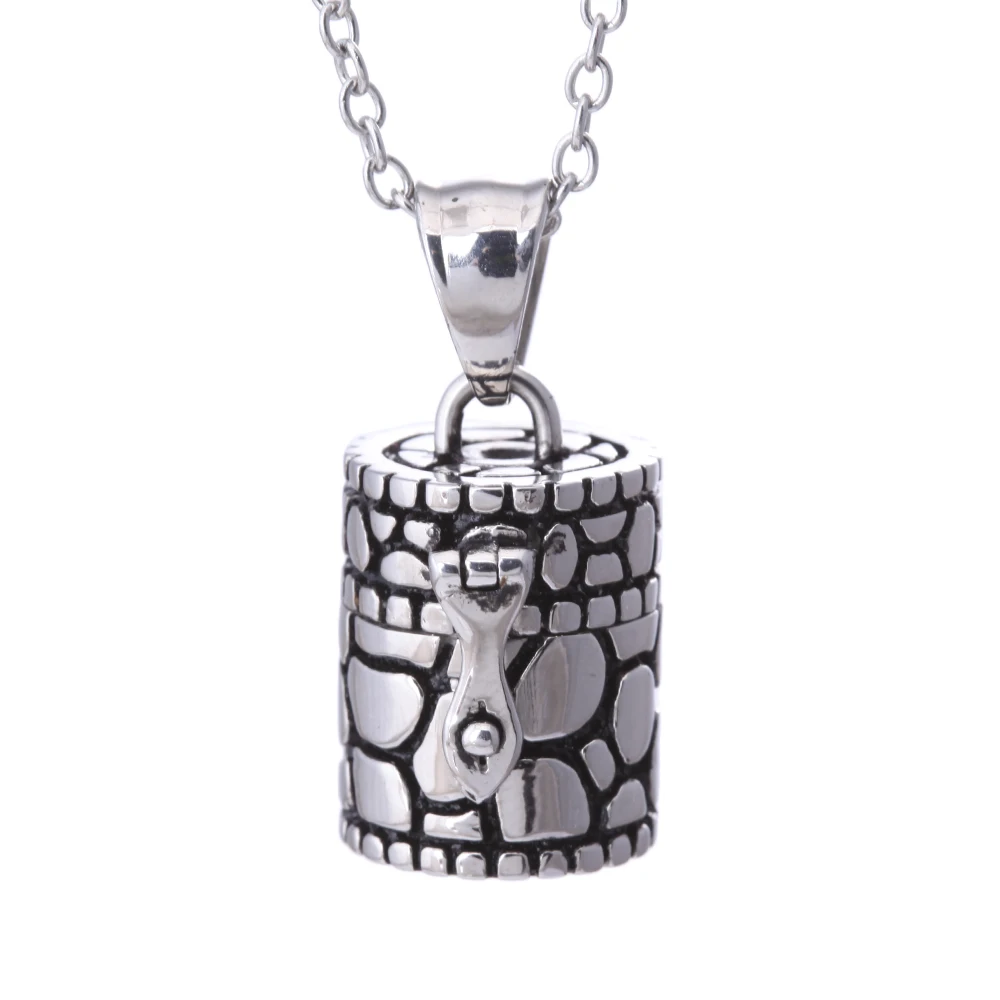 

Vintage Column Pray Box Pendant Trinket Long Necklace,Inspirational Jewelry Perfume Locket Necklace Tribal Secret Wish Box Well