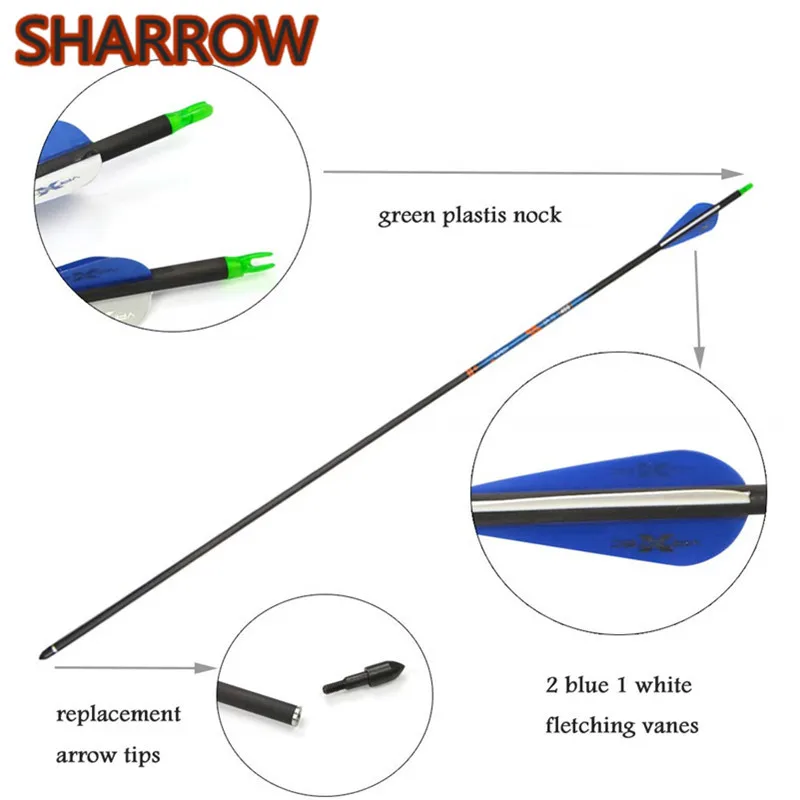 

6Pcs 30" Pure Carbon Arrows Spine 400 Carbon Arrow Replaceable Broadhead For Arrow Outdoor Shooting Training Archery Accessories