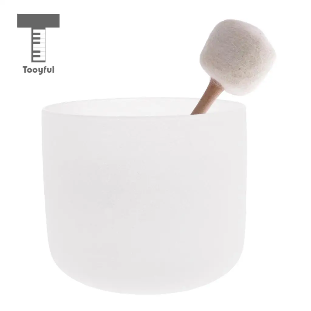 Tooyful Tibetan Crystal Singing Bowl 7 inch C Note for Root Frosted Quartz with   Handmade Felted Wooden Mallet